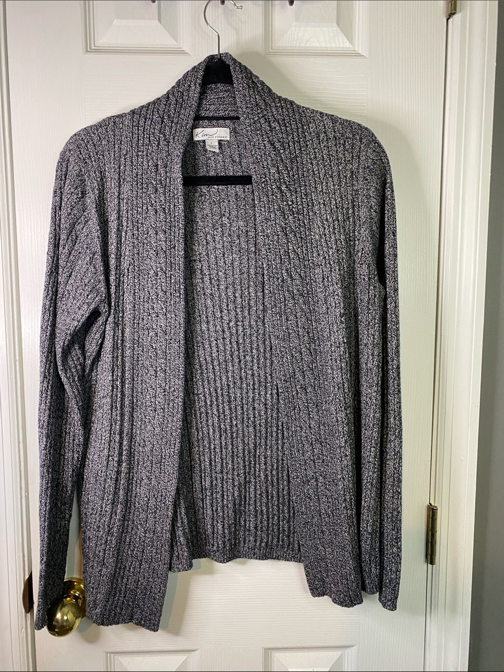 Kim Roger’s Marled Gray Ribbed Open-Front Cardigan Size Large.